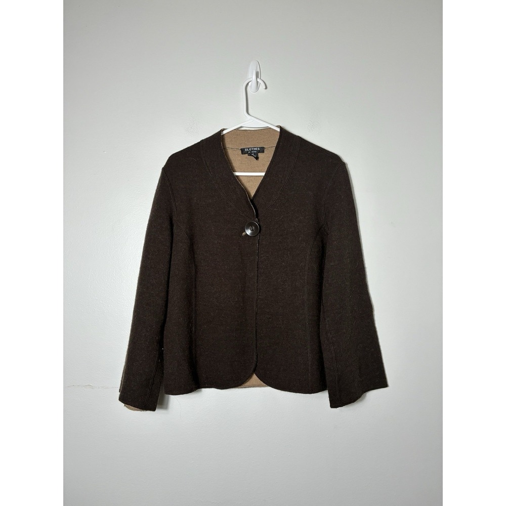 clothes by revue Wool Cardigan Sz M Brown Quiet Luxury Old Money Knit One Button